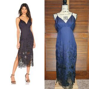 Lovers + Friends Navy Lace Madea Midi Slip Dress